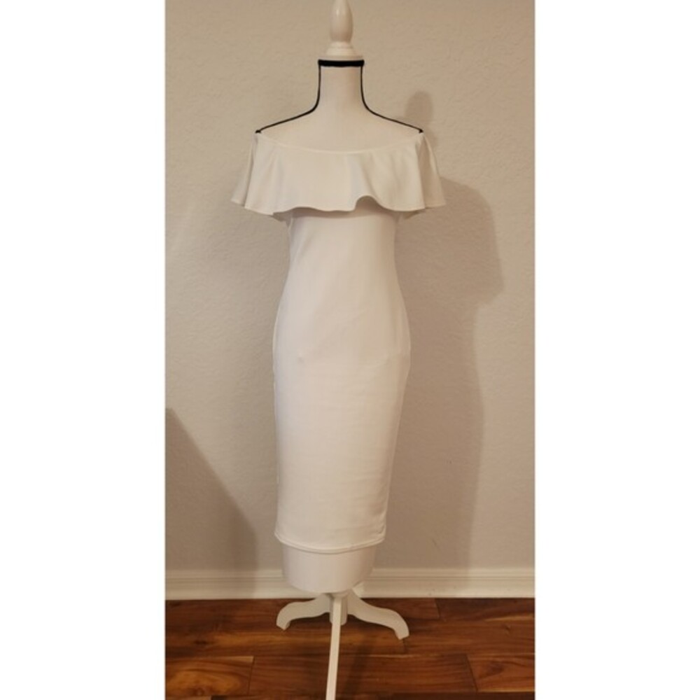 White Off the Shoulder Midi Dress